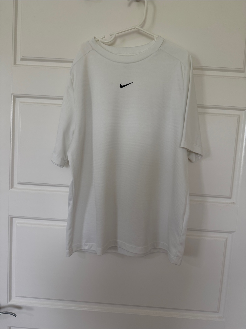Nike White Short Sleeve Performance Tee with Black Swoosh